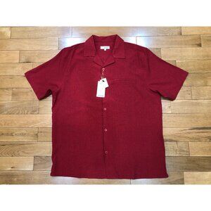 NWT Rizzo Camp Collar Short Sleeve Button Front Red Shirt Size XL